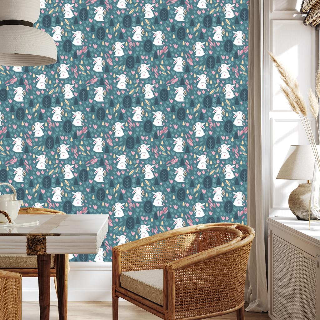 White Bunnies In the Forest Wallpaper for Living Room and Bedroom 50x1000