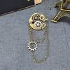 Punk Gear Clock Brooch Pins for Women Men Punk Lapel Pin Hanging Tassels Chains Brooch Pin Shirt Collar Pins Jewelry