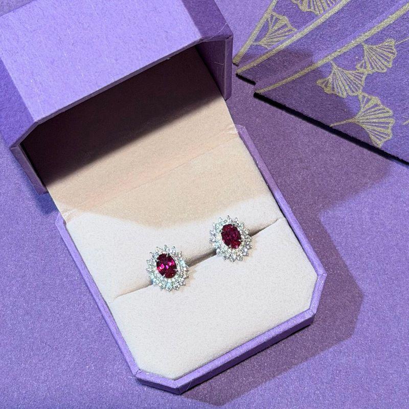 

European and American Fashion Imitation Pigeon Blood Cultivation Ruby S925 Silver Plated 18K Jewelry Three-Piece Necklace Ring Earrings Cultivated Ruby Earrings/1Ct