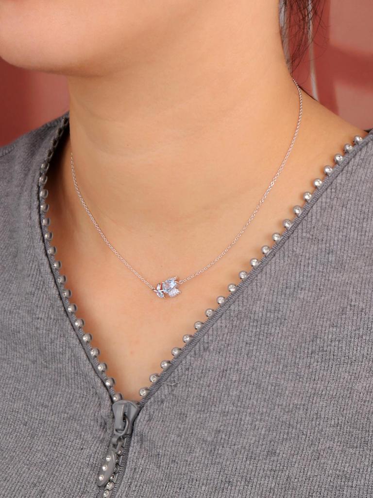 2024 New Rose Design Pendant Necklace 50cm Natural Sky Blue Topaz Gemstone Fine Jewelry for Girls Daughter Nice Birthday Party Gift