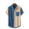 Sommer Herren Cord Splice Stehkragen Hemden Casual Buttons Down Kurzarm Hemden T-Shirt