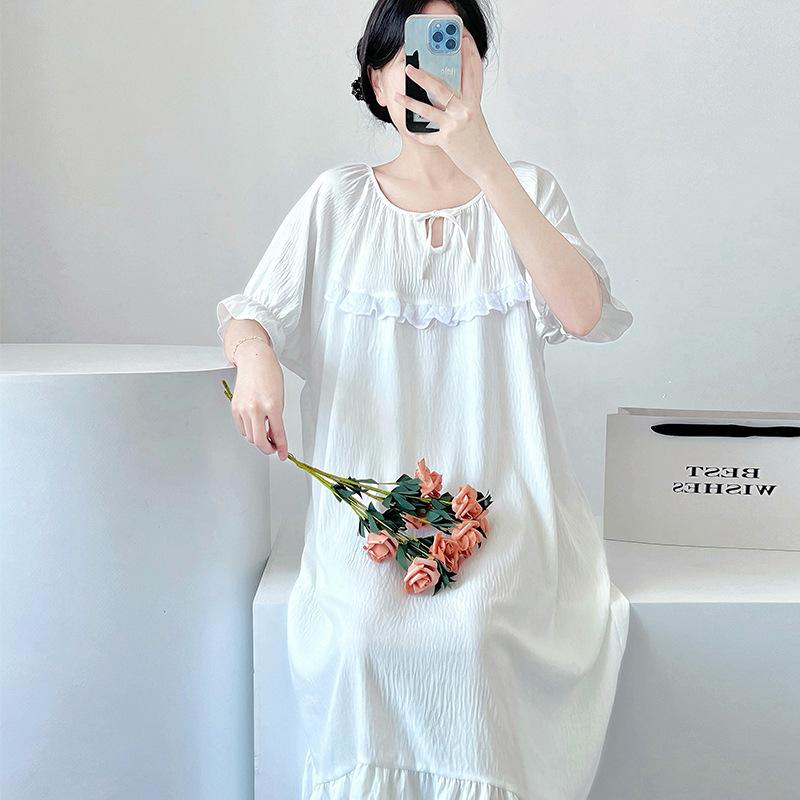 Pajamas women's 1011 new summer sweet lace medium and long skirts can be worn outside pajamas loungewear can be worn outside