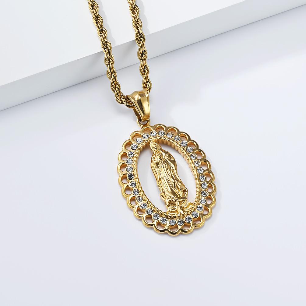 Hip Hop HIPHOP Jewelry Titanium Steel Gold Plated Diamond Virgin Mary Necklace Personalized Fashion Pendant