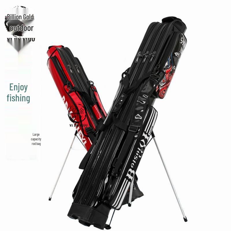 

Waterproof Leather Fishing Rod Bag with Stand, Large Capacity, 2-3 Layer Hard Shell for Outdoor Use 2-Layer