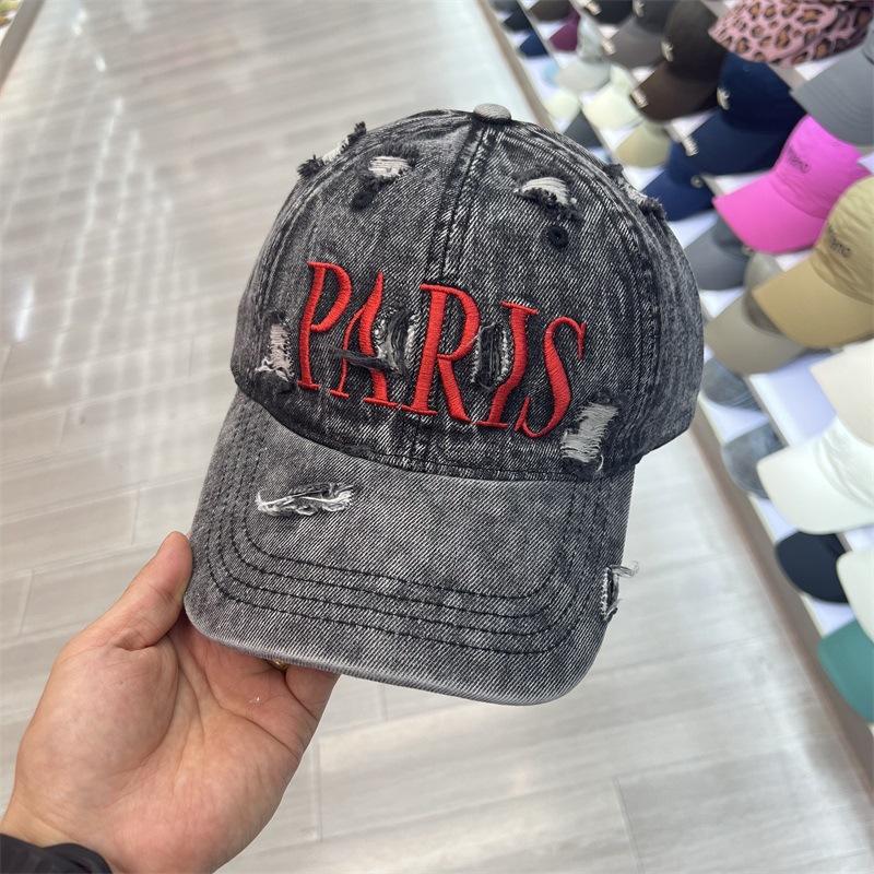 Μόδα μεγάρη περιφέρεια κεφαλιού Αγγλική κεντητή τζιν σκισμένη καπέλο του μπέιζμπολ ανδρικό και γυναικείο street fashion casual καπέλο