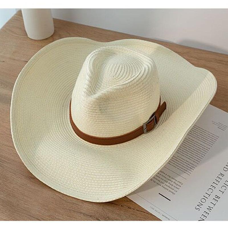 Men'S Straw Hat Beach Hat Summer Big Edge Sunshade Cowboy Hat Outdoor Sun Protection Hat Retro Wind Wide Brim