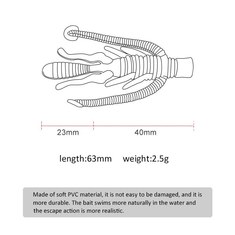 10Pcs Alien Soft Lure 63mm 2.5g Floating Silicone Shrimp Soft Bait Texas Ned Rig Jig Wobblers Floating Crayfish For Bass Fishing