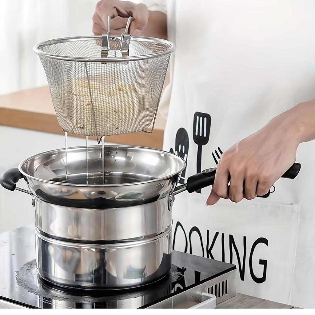 Multifunktionell lo mein-skopa i rostfritt stål, friterad, kök med nätläckage, hopfällbar, förtjockad och hållbar