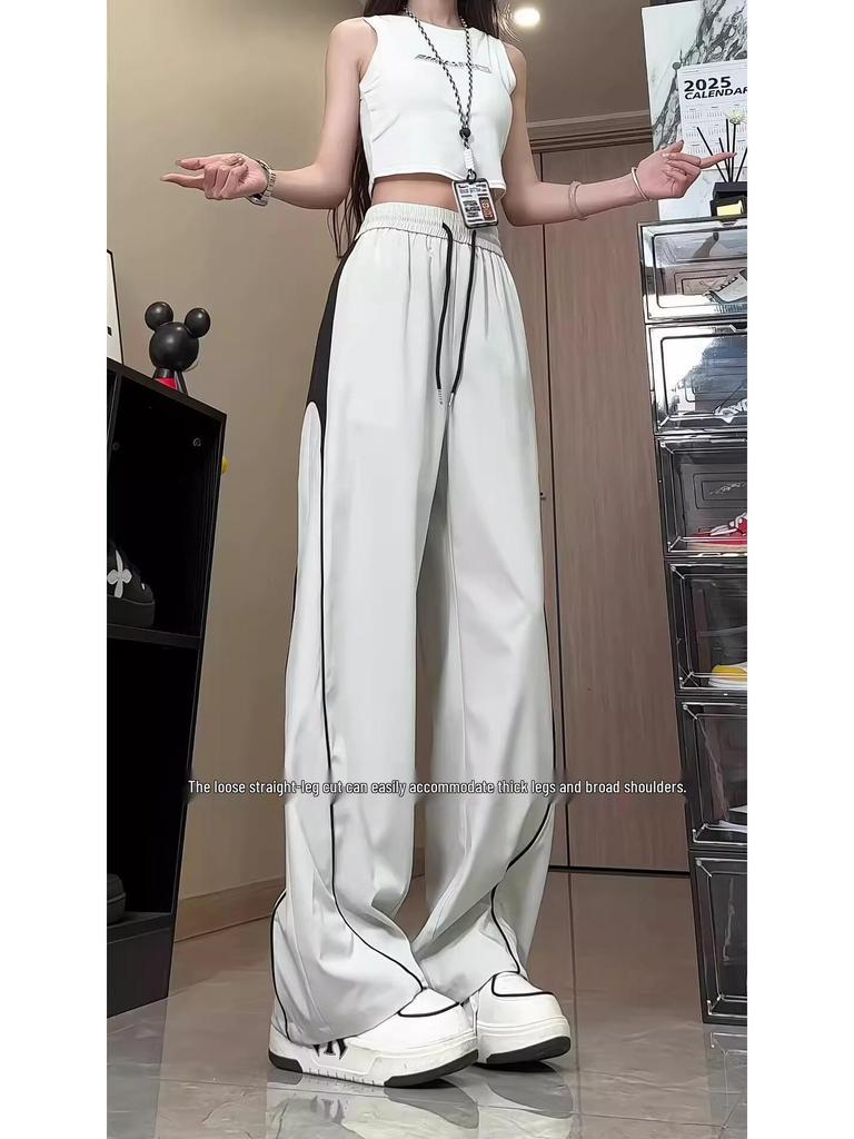 Unisex Striped Summer Pants for Teens, 2025 New Arrival, Straight Cut Wide-Leg Sports Style