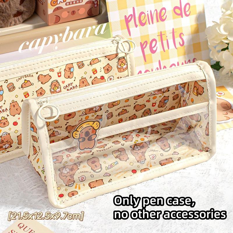 Cartoon Capybara Pencil Bag Large Capacity Storage Bags Students Pen Case Stationery Organizer Multi-Functional Makeup Bag