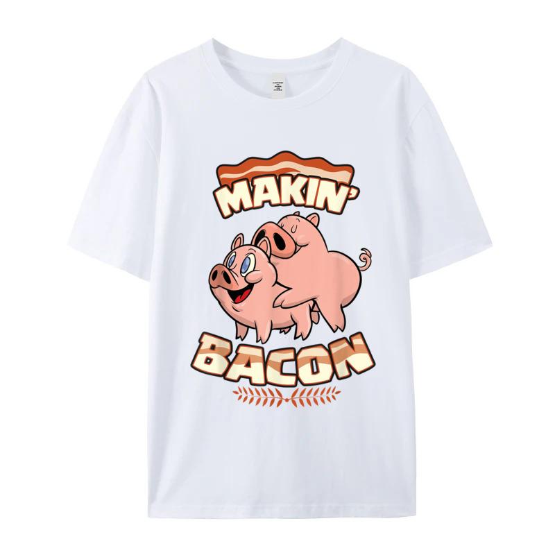 Makin Bacon Tshirt Pig Funny Tshirt Letter Short Sleeve Graphic Round Collar Pure Cotton Tops Tees Tee Shirt Grandpa Summer