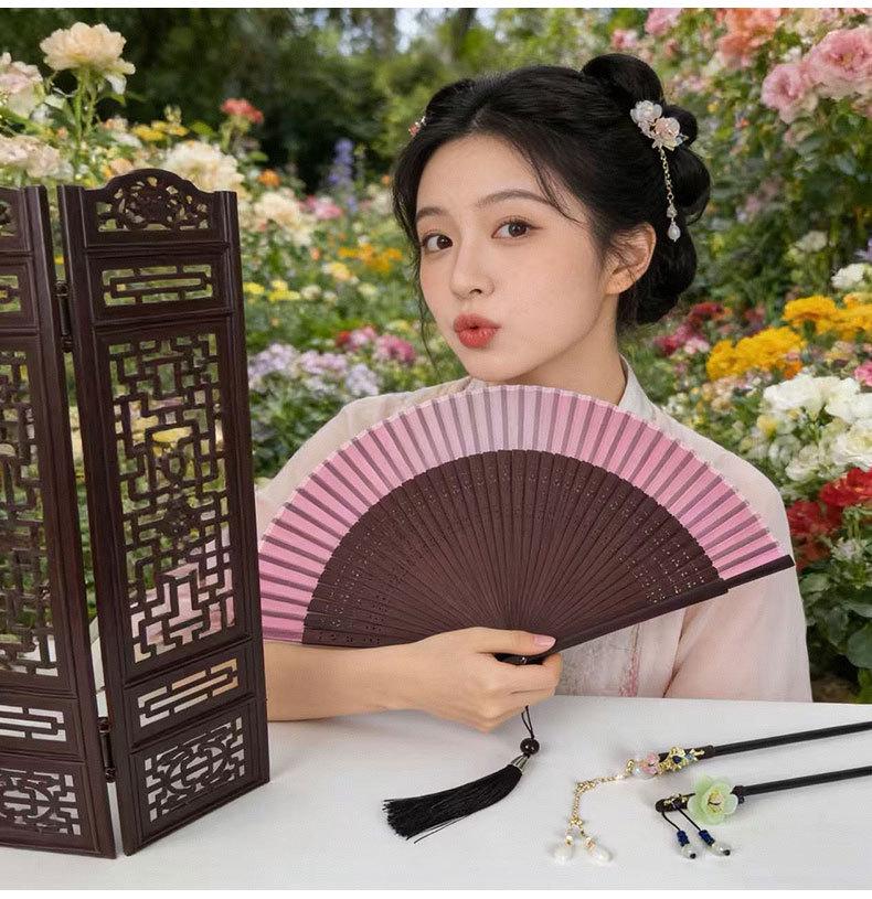 Blue Qipao Hanfu Dance Folding Fan – Green Summer Chinese Fan, Small and Blank