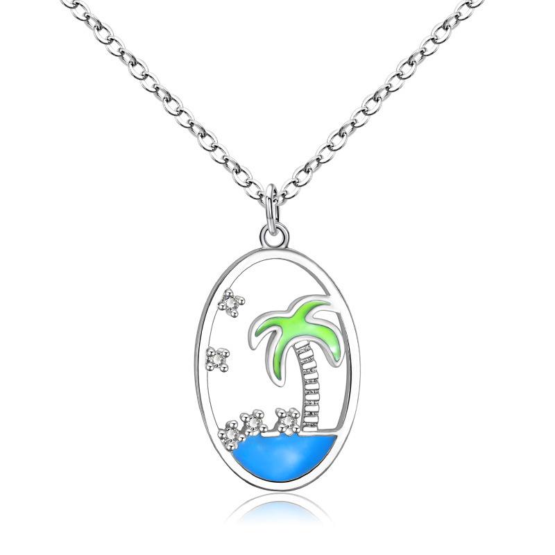 

BELLA BOX A New Blue Ocean Coconut Tree Pendant Necklace With A Hollowed-out Design In The European And American Style серебряный
