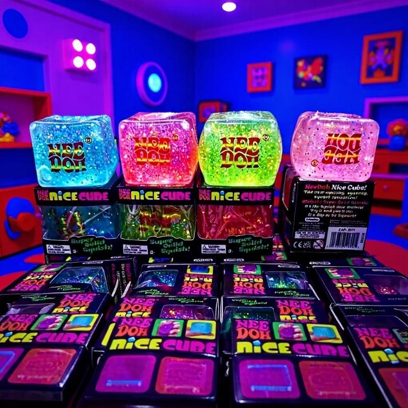 NeeDooh Glowing Cube Squishy Toy Ice Cube Squishy Toy Square Shape Stress Relief Squeeze Ball Sensory Squeeze Cube Fidget Toy