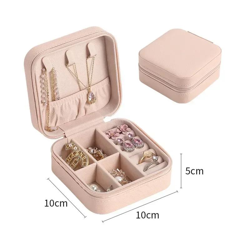 

Portable Jewelry Storage Box Travel Organizer Case Leather Storage Earrings Necklace Ring Jewelry Organizer Display Storage Box