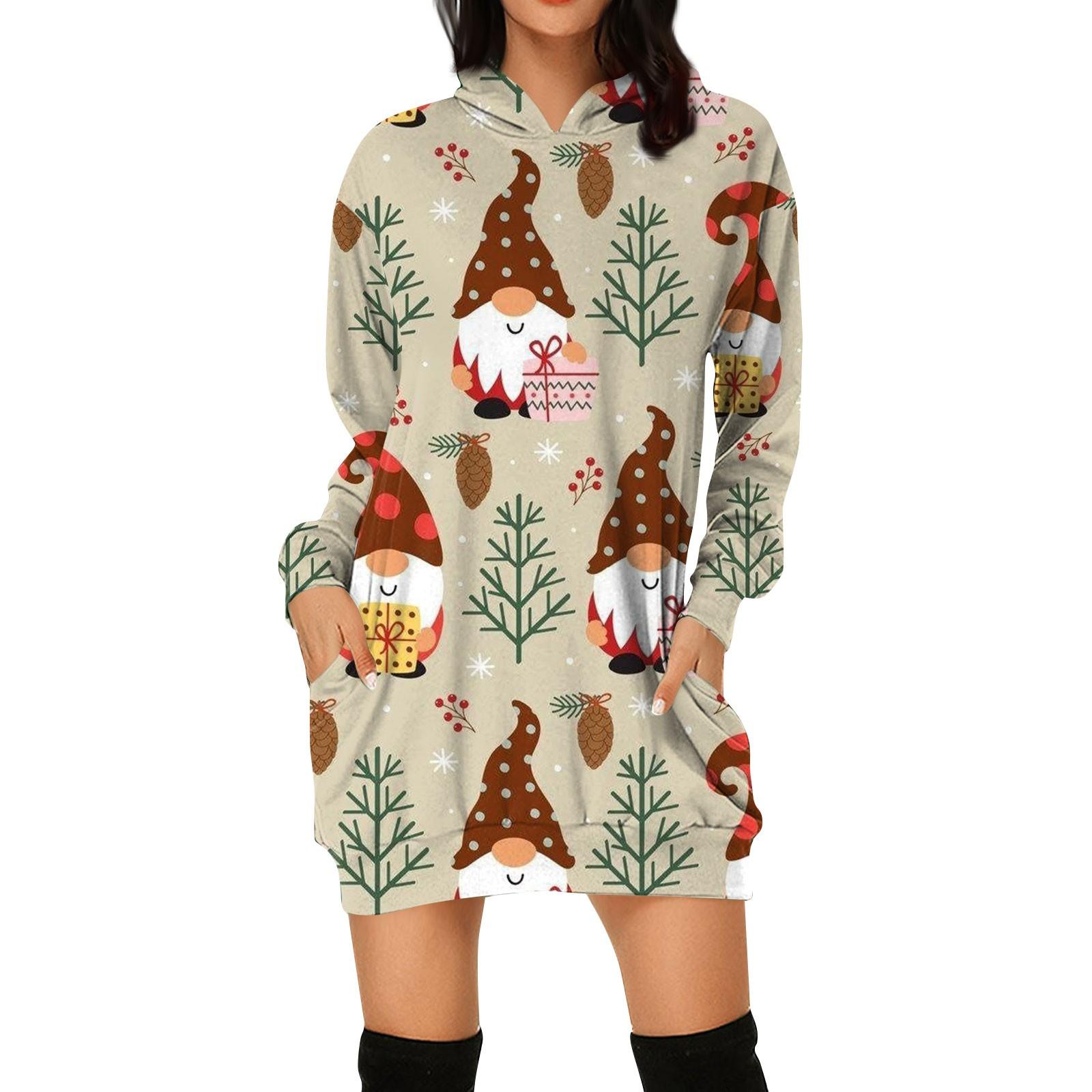 

Женская модная толстовка с капюшоном и рождественским принтом XXXL