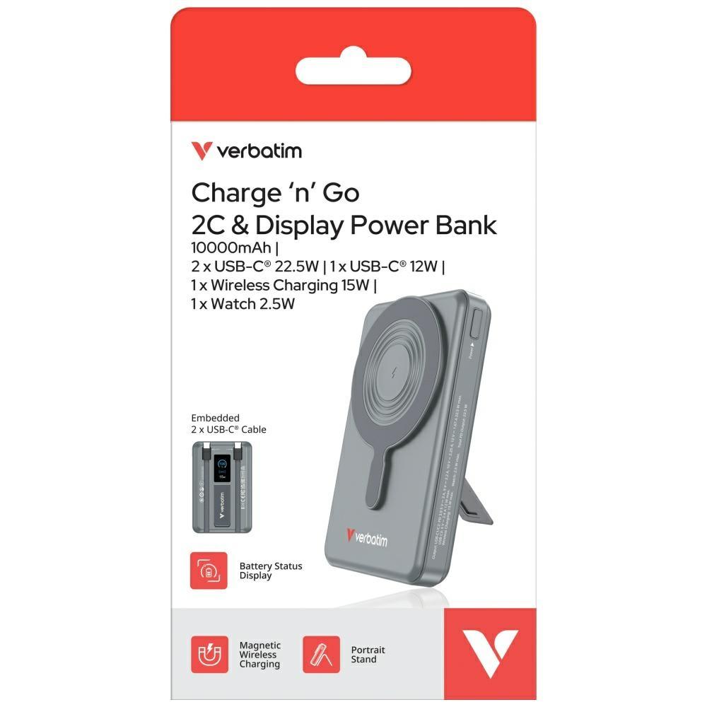 Verbatim Powerbank 10000Mah Charge N Go With Magnetic Stand Wireless And Tft