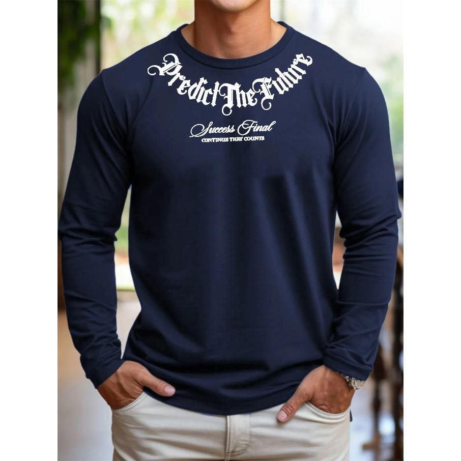 Spring and autumn men letter printed long sleeve simple fashion trend T-shirt high quality street clothes comfortable men's wear