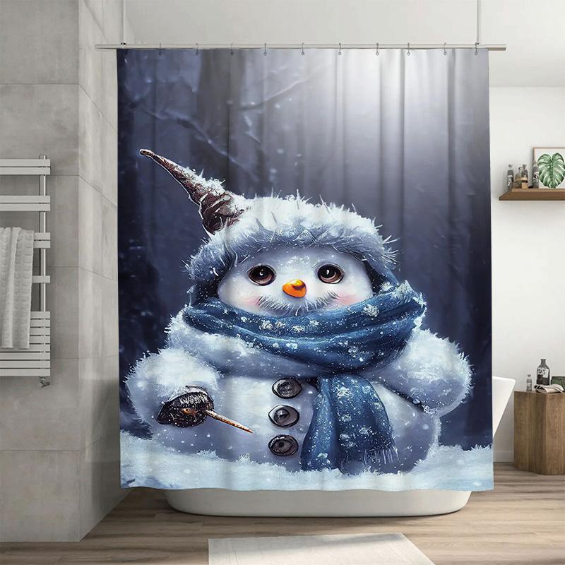 

Tuniu Cute Snowman Bathroom Decor Shower Curtain Winter Holiday Festive Fun Waterproof Fabric Backdrop W60H190(CM)-1 Pcs