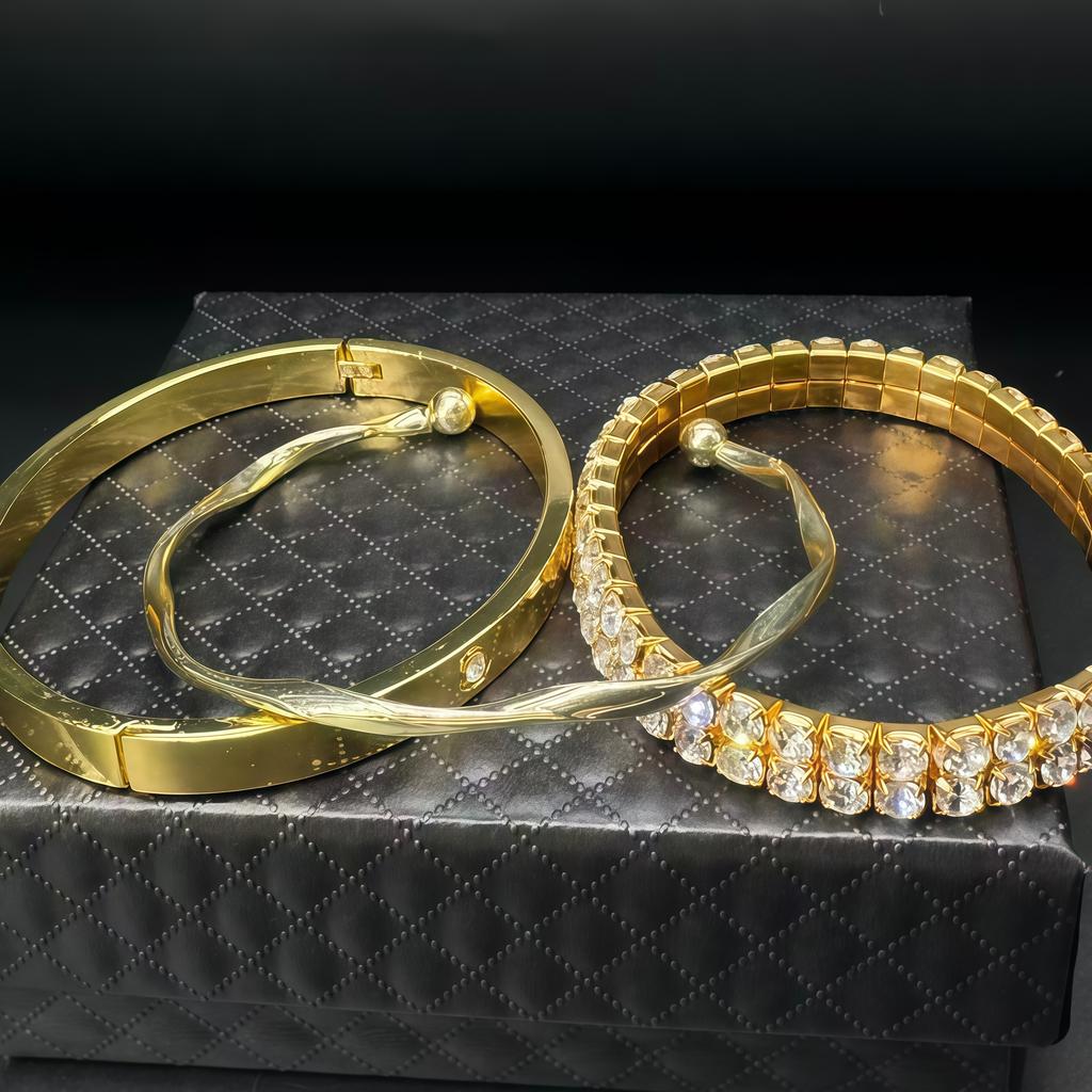 3-Piece Jewellery Set, Minimalist Style Adjustable Bracelet with Zirconia Embellishment Birthday Gift, Halloween Gift
