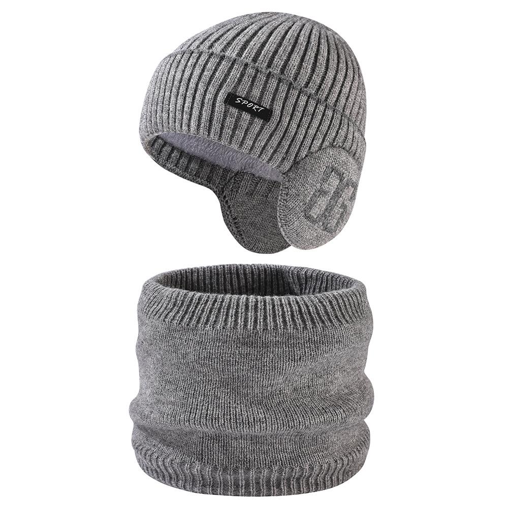 Fashion Ear Protection Knitted Wool Hat Outdoor Cycling Warm Hat Scarf Gloves Three-piece Men's Set