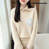 Women's Diamond Jacquard Wool Lapel Sweater - Thick, Warm, Long Sleeve Knitwear for Autumn/Winter