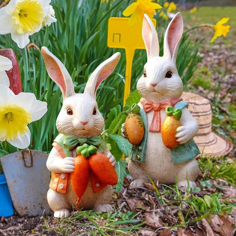 2 bucăți țăruș de grădină de Paște, sculptură de iepure colorată, decorare pentru curte pentru sărbătorirea primăverii, ornament rezistent la intemperii