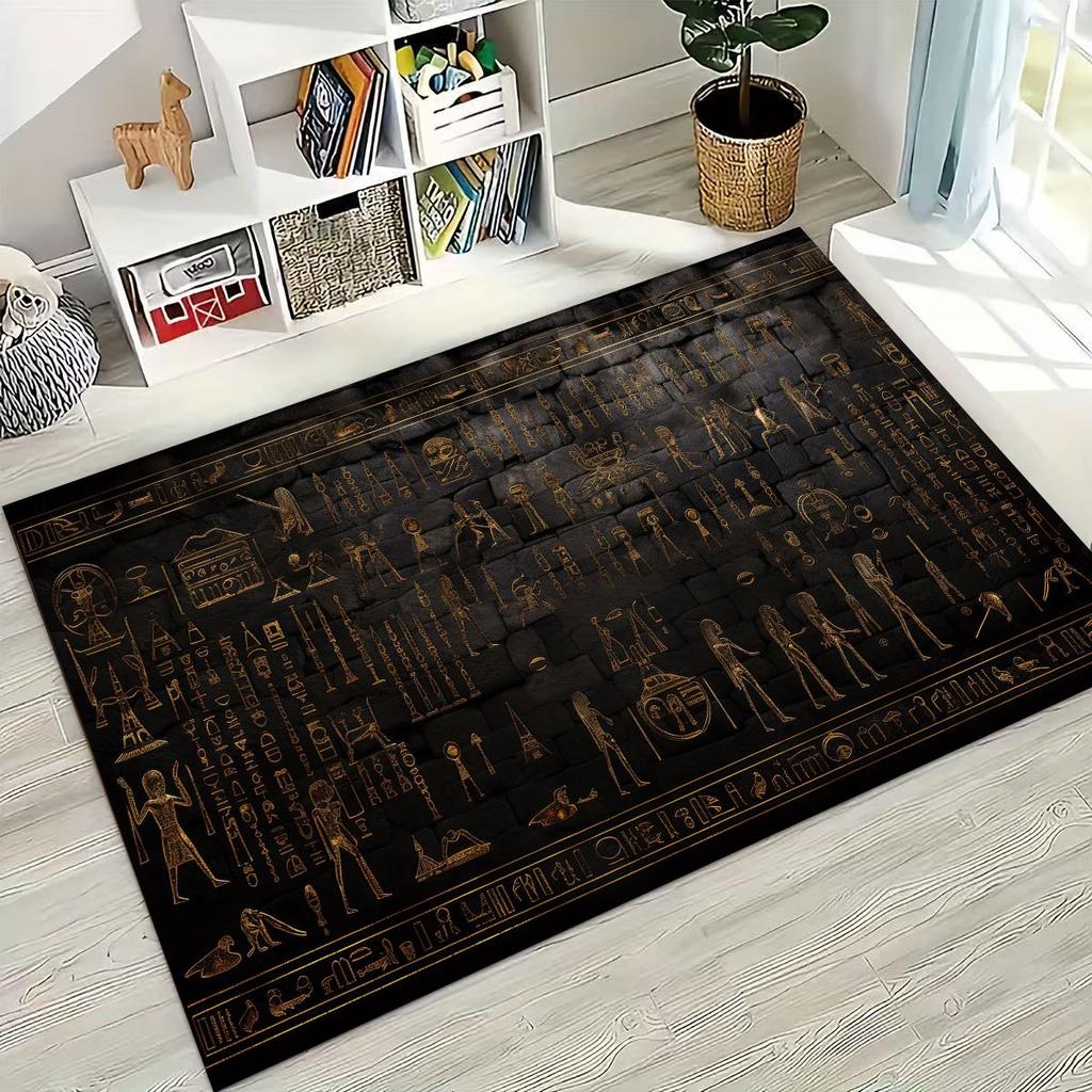 Ancient Egyptian Hieroglyphic Symbols Carved Murals Rug for Bedroom Living Room Sofa Home Doormat Decor,Kids Non-slip Floor Mat