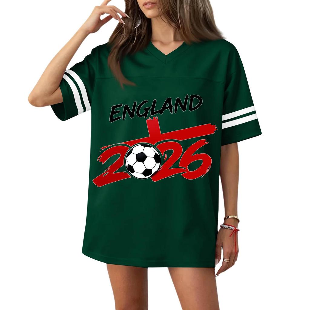 Women Casual V Neck Soccer Flag Print Short Sleeve Top 2026 Football Graphic Relaxed Fit Sports T Shirt Jersey for