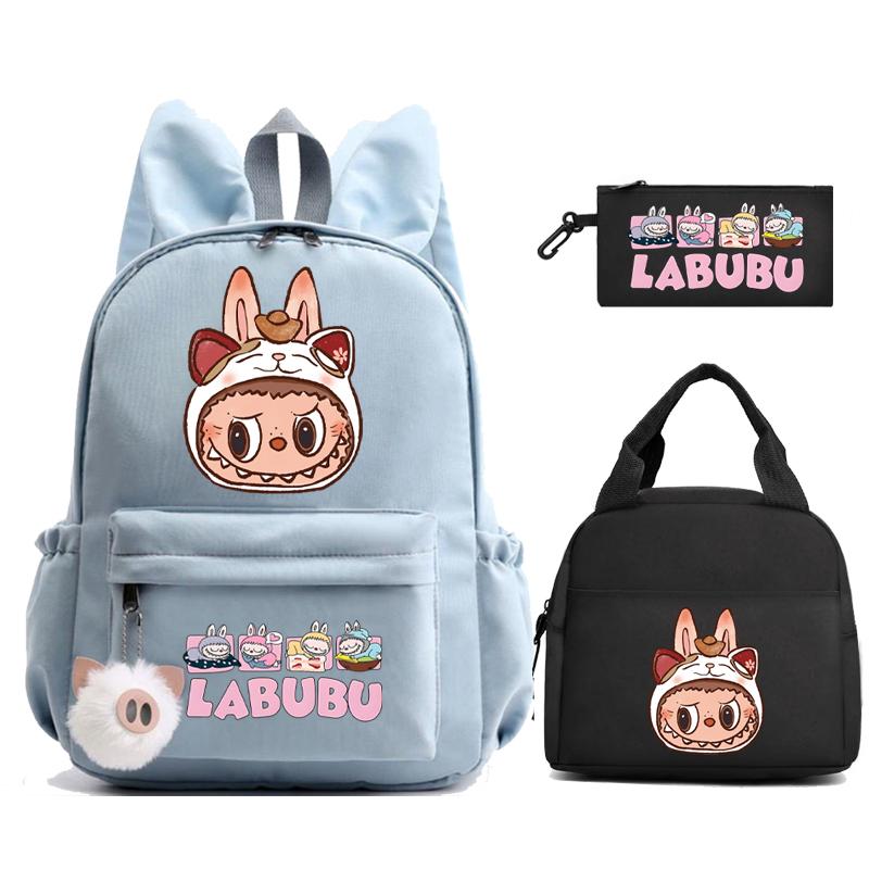 3Pcs/set Cute Printed Backpack Lunch Bag Pencil Case Children Girl Boy Mokoko Student Schoolbag Zimomo Kid Gift Mochila