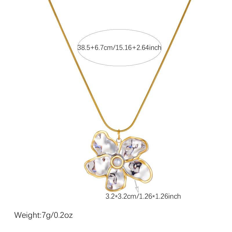 Gold Plated Stainless Steel Two-tone Daisy Pendant Snake Chain Necklace for Women