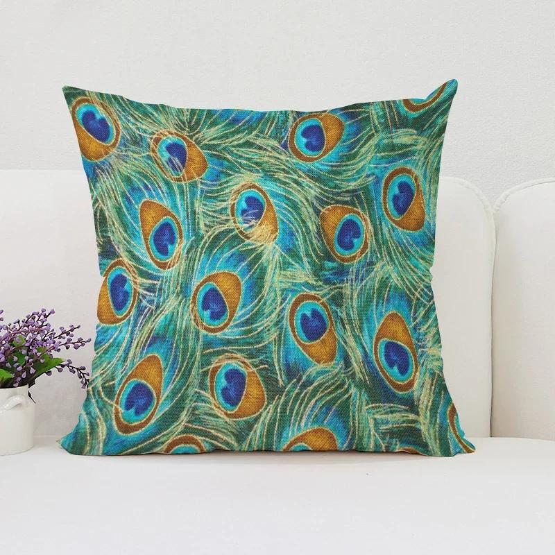 Peacock Feathers Cushion Cover 50X50Cm Decorative Pillowcase Decor 40X40 45X45 Cushions Covers For Bed Pillows Pilow Cases Sofa