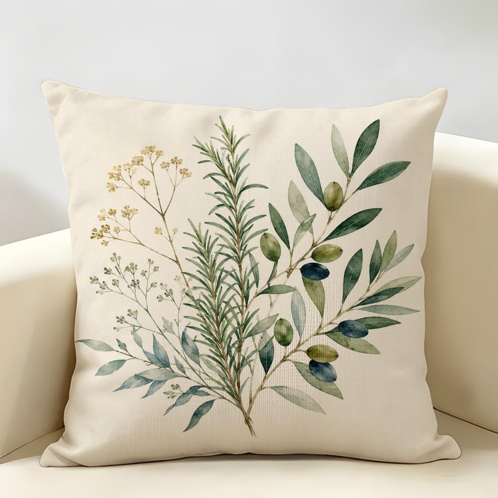 Watercolor Neutral Botanical Leaves Cushion Cover Natural Linen Throw Pillow Cover Wrinkle-Resistant Soft Machine Washable