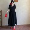 Dimanaf Women 2025 Plus Size Solid Dress Summer Vintage Dress Basic Long Casual Loose Black Dress Maxi