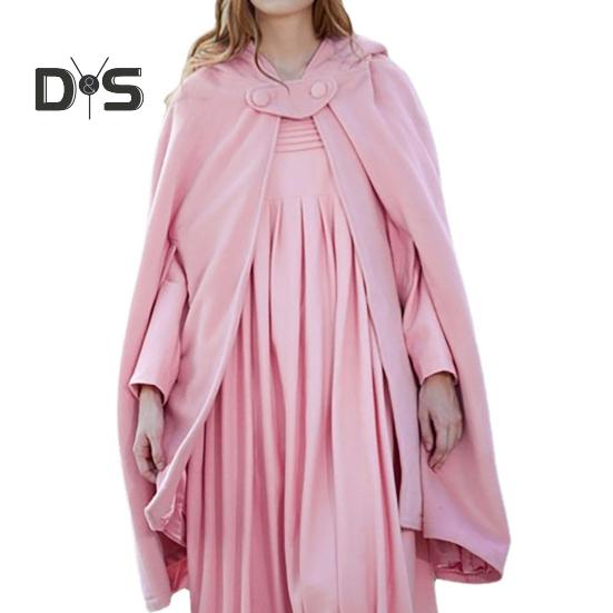 Winter Women Cape Coat with Hood Medieval Retro Cape Gothic Keep Warm Shawl Knee Length Loose Cloak Thick Single-Button Closure Outdoor Poncho Pirate