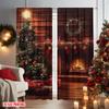 2pcs 2D flat printing Merry Christmas Popular Curtains Fireplace and Christmas tree Versatile Fabric Without Electricity Party