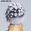Winter Women's Warm Fashion Beanie Knitted Hat Real Rex Rabbit Fur Hat Knitted with Side Flower Russia Hat