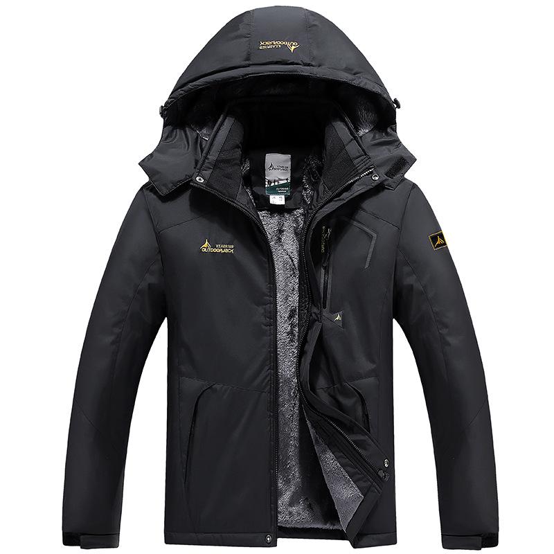 Men's Winter Windproof Fleece-Lined Cotton Jacket - Thickened Outerwear for Outdoor Cold-Weather Protection