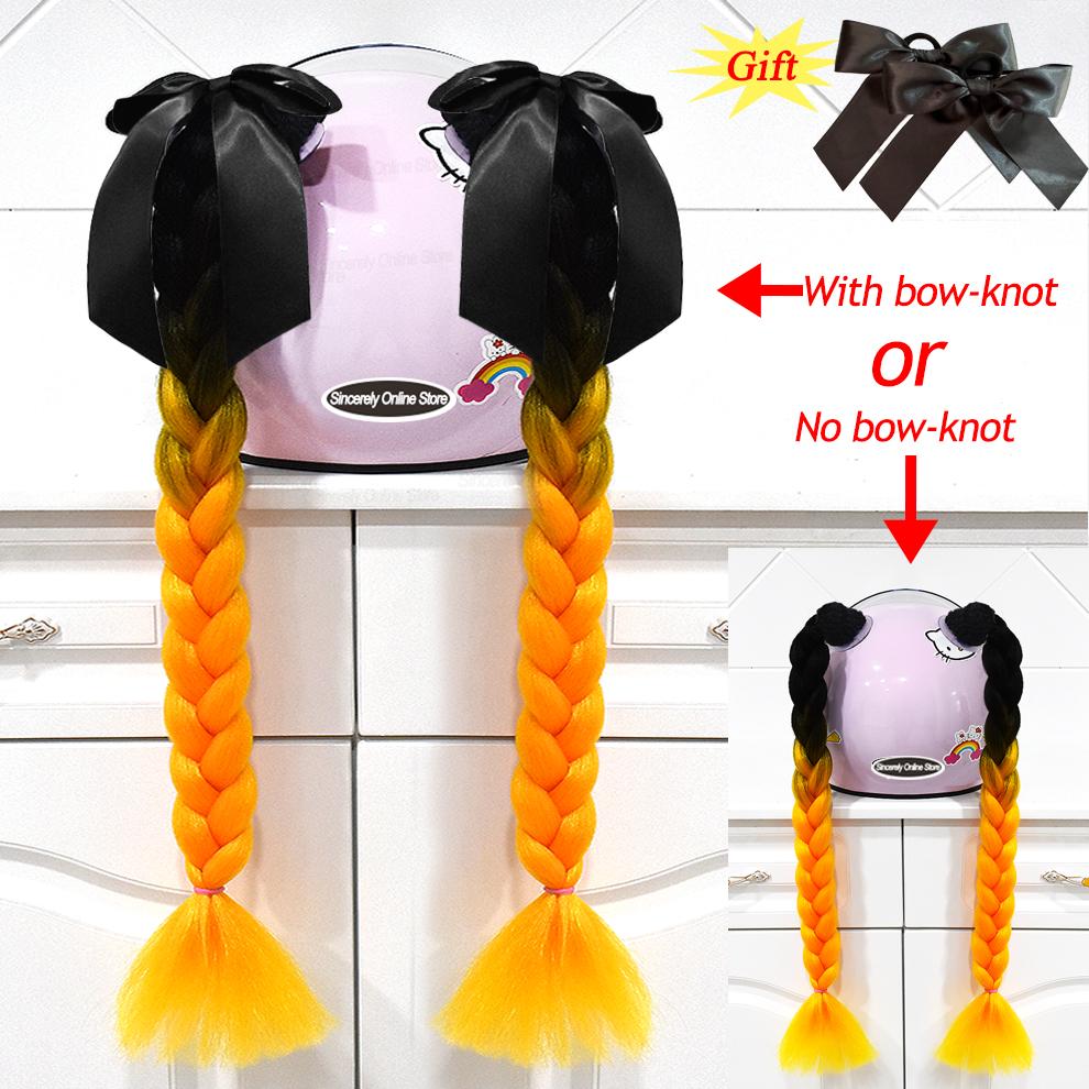 2pcs Quality Braids For Motorcycle Helmet Ponytail Sucker Braids Wig For Woman Helmet Decor Ears Twist Accessories 164 Colors