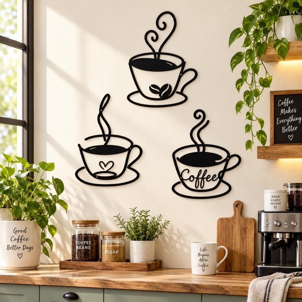3pcs Minimalist Coffee Cup Wall Hangings Nordic Style Coffee Shop Decorations Indoor