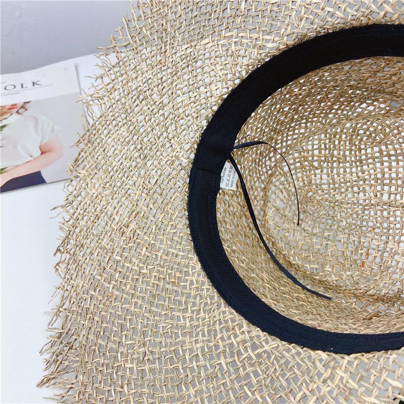 European and American Retro Style Rough Edge Seaweed Straw Hat Hollow Breathable Sun Hat Women Summer Travel Sun Protection Beach Hat