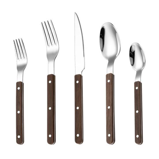 

Tableware Set Classic French Design 5pcs Stainless Steel Cutlery with Imitation Wood Handle Dishwasher Safe Flatware Set Rust-Resistant Steak Knives B