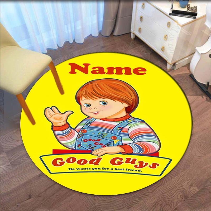 Custom Name Chucky Printed Round Rug Carpet Chair Rug Area Rug Entryway Doormats,for Office Chair Living Room Bedroom Kitchen Room.