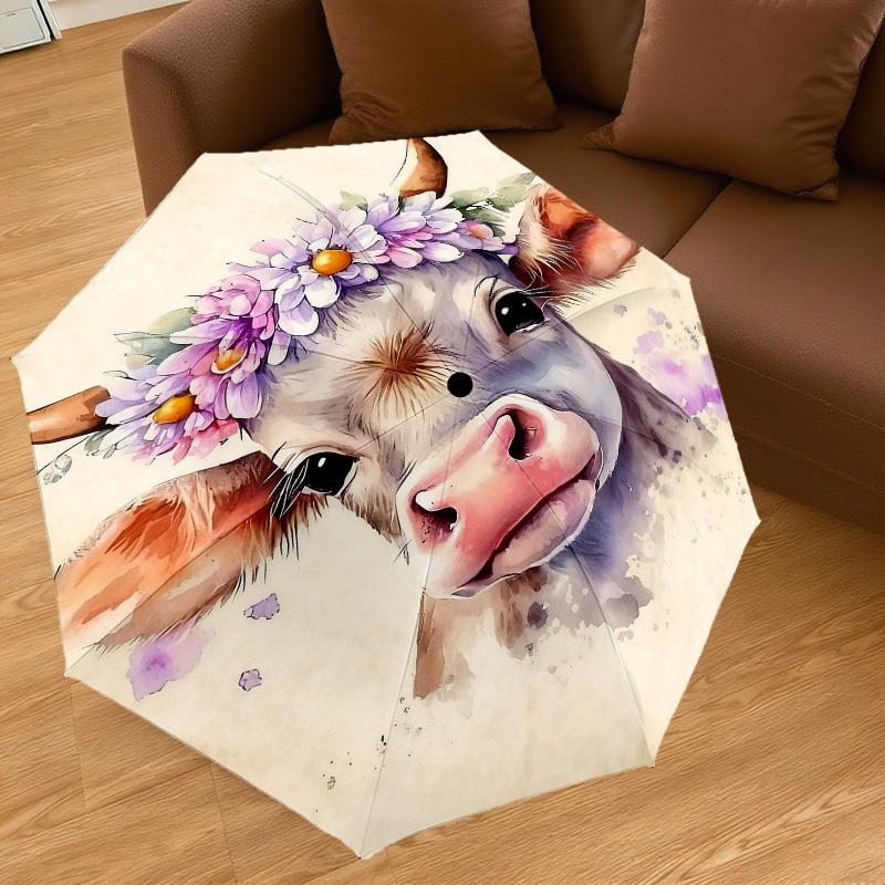 1pc cow, floral Automatic Open/Close Umbrella Compact Folding Umbrella with 8-Rib Shaft for Women/Men, Elegant Birthday1324S