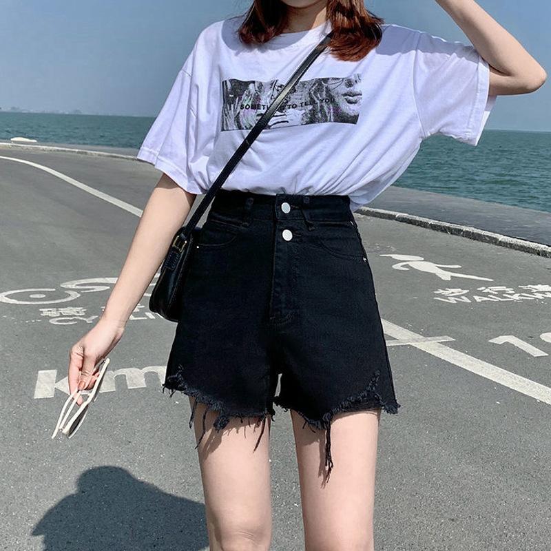Pants Classic and Minimalist Fashion Versatile Women's Summer High-waisted Thin Broken Holes A Word Loose Wide-legged Denim Shorts Individuality