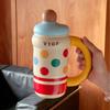 Cute Cartoon Large Capacity Insulated Coffee Cup for Girls Portable School Drinking Water Cup Stainless Steel Straw Cap