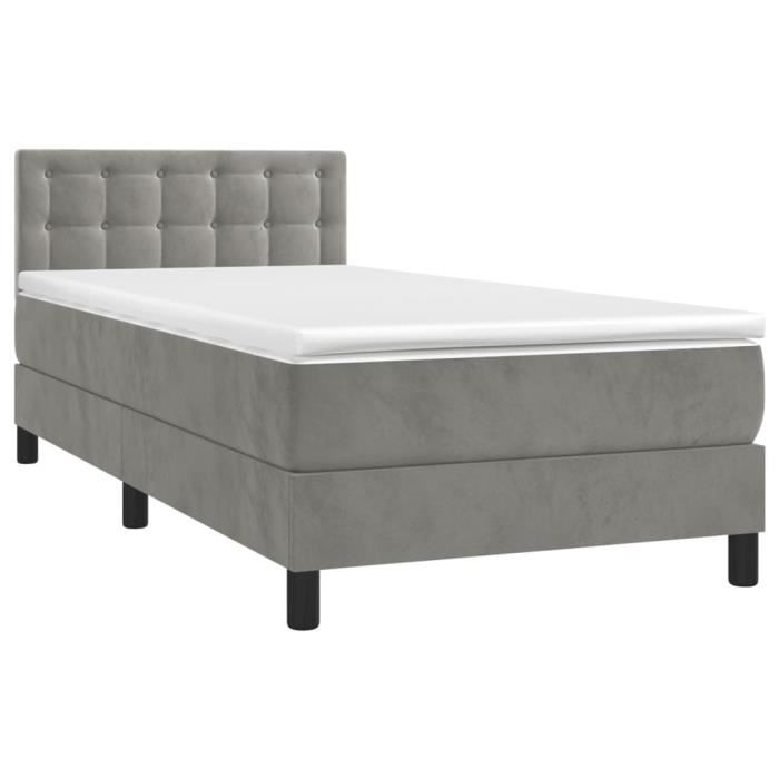 3141509 vidaXL Lit à sommier tapissier et matelas Gris clair 80x200 cm Velours