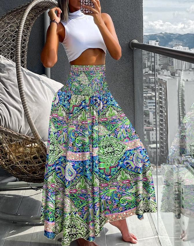 

2024 Floral Summer Skirt Collection: Women s Casual Half-body Vacation Skirts Small зелений