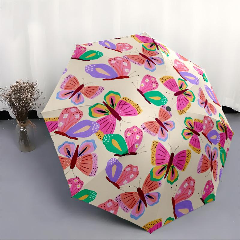 1pc Butterfly Print Automatic Folding Umbrella, 8-Rib Iron Frame, Casual Outdoor Accessory for Birthday Festival Gifts Yy251128124
