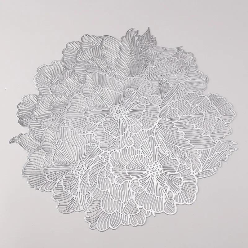 

10pcs Waterproof Oil-Resistant Round Flower Pattern Western Placemat for Living Room Dining Room Kitchen Table Decor Supplies 38x38cm